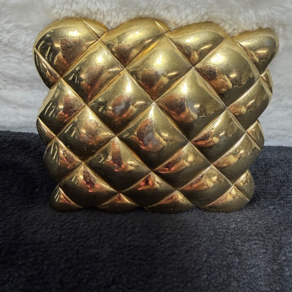 Vintage Gold Tone Quilted Diamond Pattern Studded Statement Belt Buckle ??